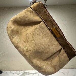 Coach Tan and Brown Wristlet Clutch